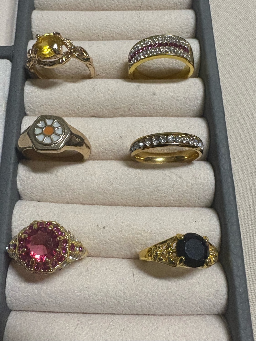 Gold Tone ring lot Women's Multi-Stone Fashion Ring - Pink, Black, Yellow